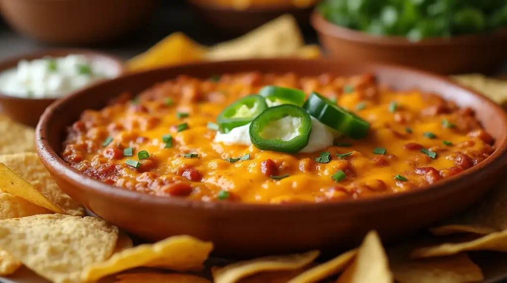 Delicious creamy Rotel dip served with tortilla chips, featuring Velveeta cheese, Rotel tomatoes, and ground beef, with optional add-ins like jalapeños and cheddar cheese
