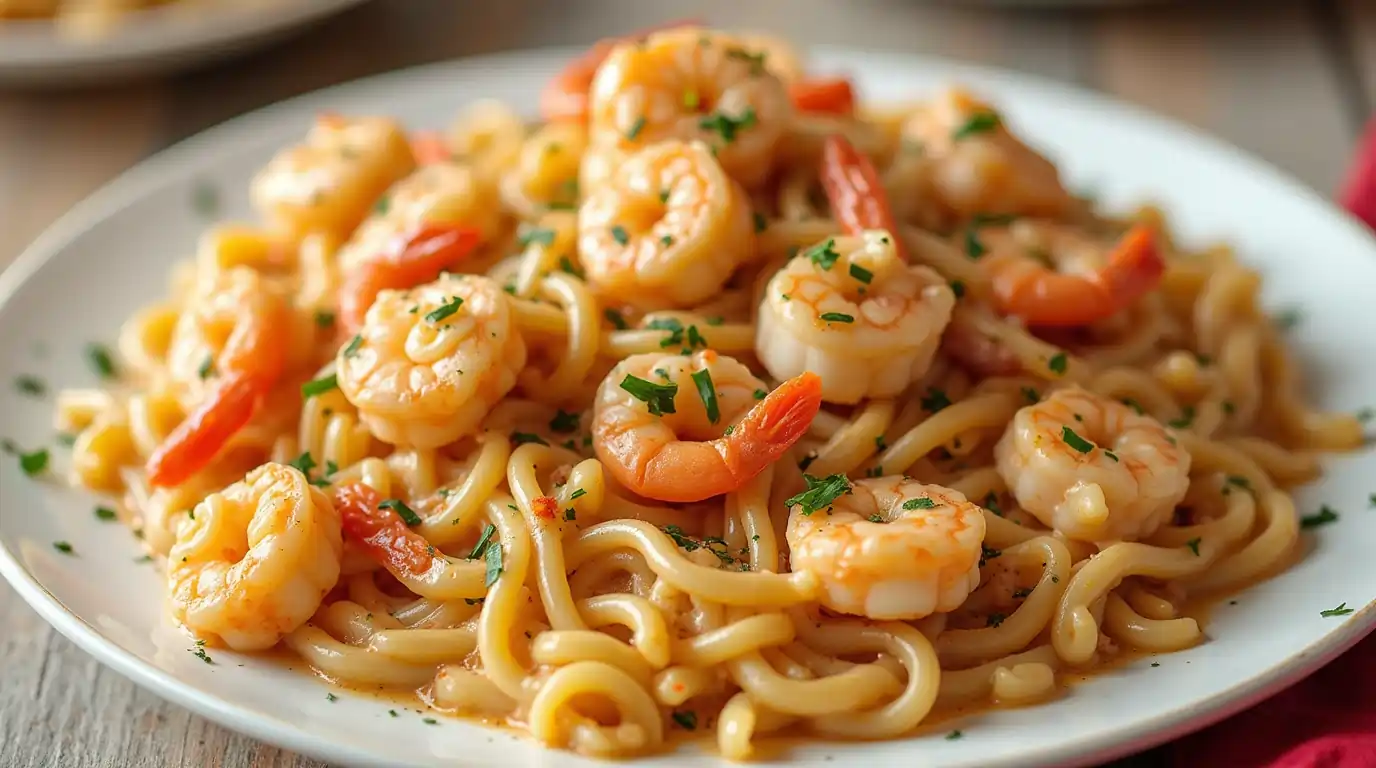 Pappadeaux Pasta with shrimp, crab, and creamy Cajun Alfredo sauce
